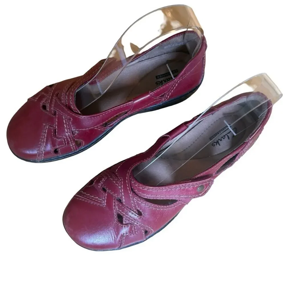 Clarks Red Ashland Spin Q Leather Loafers Flats Comfort Casual Shoes sz 6 M